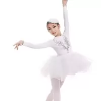 女童小天鹅舞长袖演出服表演服装芭蕾舞蹈服儿童白纱裙公主蓬蓬裙