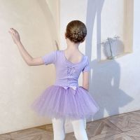 儿童舞蹈服秋季长袖女童练功服冬季紫色亮片纱裙幼儿芭蕾舞裙考级
