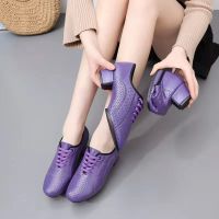 新款牛皮女成人皮拉丁舞鞋中跟软底四季水兵舞室外舞蹈鞋跳舞鞋