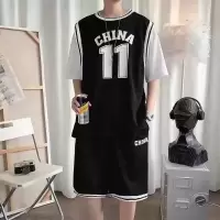 篮球服套装男女班服街头外穿宽松fb运动服潮假两件球衣学生