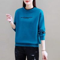 棉刺绣长袖卫衣女春秋新款时尚百搭韩版宽松洋气无帽圆领上衣女