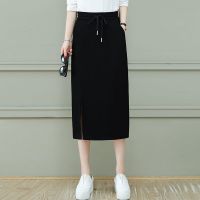 秋季针织大码直筒半身a裙黑色高腰侧开叉中长款包臀一步裙休闲裙