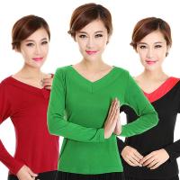 广场舞服装新款v领舞衣 秋冬长袖上衣大码女t恤舞蹈健身服练功服