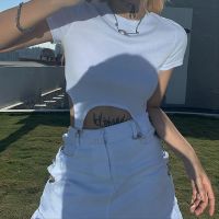 露脐白色短袖t恤女夏2021新款挂钩小众设计感辣妹色上衣