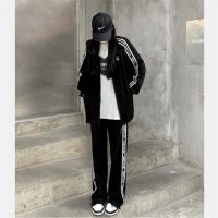 松本丧丧 美式卫衣外套女宽松2021春秋新款开衫卫衣休闲裤套装潮