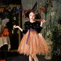 新款万圣节cos服装女童可爱演出服儿童主题小仙女纱裙带帽