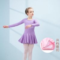女童舞蹈服装练功服秋幼儿儿童棉长袖蝴蝶结连体服连衣裙芭蕾舞服