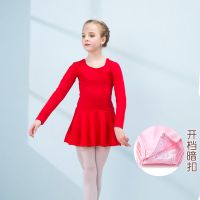 女童舞蹈服装练功服秋幼儿儿童棉长袖蝴蝶结连体服连衣裙芭蕾舞服