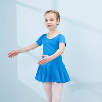 女童舞蹈服装练功服秋幼儿儿童棉长袖蝴蝶结连体服连衣裙芭蕾舞服