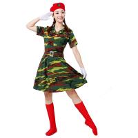 军旅演出服装舞台女兵表演迷彩连衣裙广场舞军鼓舞蹈服饰