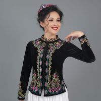 新疆舞蹈演出服女维吾尔族成人春秋季金丝绒绣花衣长袖外套