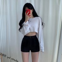 棉质秋季长袖t恤女2021新款韩版ins潮学生露肚脐短款宽松上衣