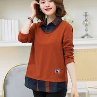 含棉衬衫女装长袖t恤女2021新款妈妈装春秋中年大码宽松上衣打底