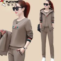 棉马甲三件套女装2021春秋新款长袖卫衣连帽运动服套装