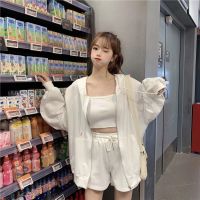 2021夏季运动三件套色外套女宽松短裤性感吊带背心套装chis女裤