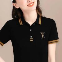 棉t恤女 2021新款短袖t恤女时尚翻领衫中年妈妈装绣花上衣