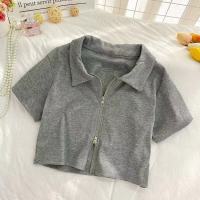 春夏修身拉链短袖t恤女日系衫潮网红露脐装衬衫bm风短款上衣