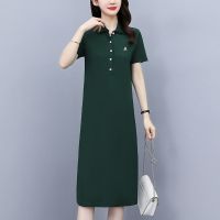 行墨禄色2021夏领t恤连衣裙女大码减龄宽松显瘦休闲运动裙