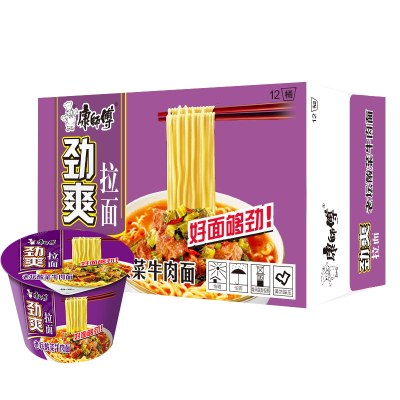 康师傅 方便面 劲爽酸菜牛肉面 112g/桶 12入桶