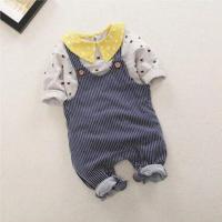 女宝宝夏季套装婴儿1一2岁3女孩4儿童夏天衣服洋气小童装女童夏装 翻领背带套装蓝色 100