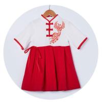 六一儿童合唱服演出服中国风中小学生三字经朗诵幼儿园国学服装夏 女短款 红色送头绳 110