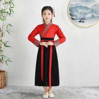 开笔礼服装儿童三字经弟子规表演幼儿国学服小学生汉服书童演出服 黑裙红(男女同款) 100
