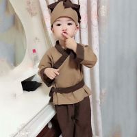 儿童汉服男童装宝宝古装男小和尚衣服小书童锄禾三字经表演出服装 衣服[棉麻] 80