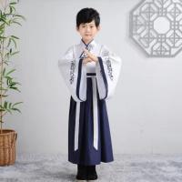 儿童古装汉服国学服男童朗诵书童服装小学生三字经演出服女童唐装 男童藏青色广袖 170