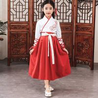 儿童汉服女改良古装中国风襦裙男童小孩国学服三字经书童演出服 红色女款 120