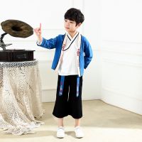 儿童古装汉服国学服男童朗诵演出服女童三字经书童表演服装中国风 男款三件套 110