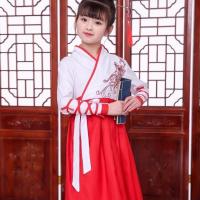 儿童古装汉服国学中国风改良小学生男女演出服三字经唐诗朗诵书童 女款红色 100