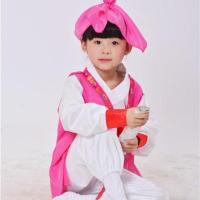 儿童书童演出服儿童男孩三字经表演汉服古装书生弟子规国学表演服 粉红色书童 100cm