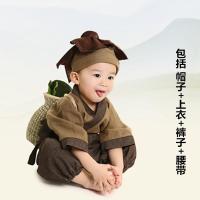 儿童汉服男童装宝宝古装男小和尚衣服小书童锄禾三字经表演出服装 1#帽子 +上衣+ 裤子 +腰带 90cm