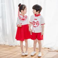 六一儿童三字经国学汉服男女童中国风演出服小学生诗歌朗诵合唱服 红色绣花女 送头绳 100