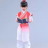 儿童古装汉服男童国学服中国风女童三字经书童服装表演朗诵演出服 红色 100