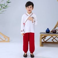 儿童古装汉服三字经中国风民族服装男女童国学服弟子规舞台表演服 男款长袖白色 110