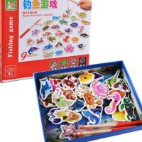 蒙氏早教益智婴幼儿童宝宝认知钓鱼玩具木质拼图磁性1-3-6岁积木 盒装拼音款(32鱼加2鱼竿).