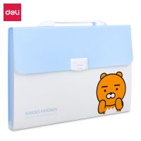 得力文件夹KAKAO透明多层风琴包A4学生用手提插页试卷袋册收纳包 瑞恩狮-蓝色13格风琴包