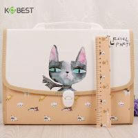 风琴包学生用手提试卷夹13格拉链文件夹大容量收纳包a4多层文件袋 F8228-猫咪-包边款