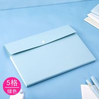 得力文件夹多层学生试卷收纳袋风琴包可爱小清新学生手提袋文件 5格/裸色控浅绿(无手提)
