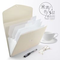 真彩风琴包A4学生多层资料试卷袋手提文件袋文件夹收据票据收纳袋 5格/米黄色[送姓名贴]