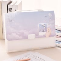 得力风琴包A4文件夹分类索引试卷夹学生清新手提包13格简约风琴夹 13层-北冥有鱼-蓝色(送标签)