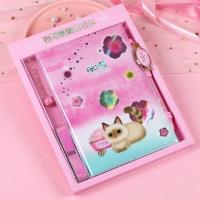 笔记本子密码锁笔记本日记少女心可爱卡通手账本带锁公主小学生带 樱花大猫猫