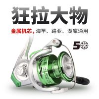 海杆渔轮金属机芯纺车轮鱼线轮路亚轮海竿渔轮渔具用品赠百米鱼线 灰绿-2000型 赠100米(#2-#8号尼龙线 )