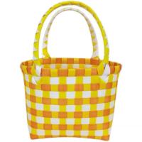 新款儿童迷你小方包收纳篮彩色塑料编织包度假沙滩包手提包菜篮子 黄色小篮子