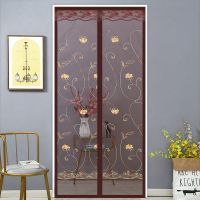 夏季防蚊防蝇门帘魔术贴家用高档磁石对吸隔断帘纱门绣花窗纱 玫瑰花珈门帘+ 70*200厘米[都是外框尺寸]