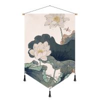 中式民族风布艺挂画餐厅书房装饰画玄关挂毯三角挂旗沙发背景墙画 白莲盛开 宽20*高30cm三角挂画(绒布)