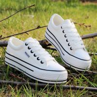 2021春秋新帆布鞋低帮女鞋韩版厚底休闲鞋平底女鞋学生女单鞋板鞋 白色6526 35(标准)