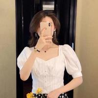方领法式上衣女宫廷风设计感小众短袖白色短款复古泡泡袖衬衫女夏 珍珠白(高品质) S(建议85-95斤)