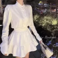 套装裙女2021春秋新款韩版甜美泡泡袖上衣+高腰显瘦半身裙两件套 半身裙 单 S